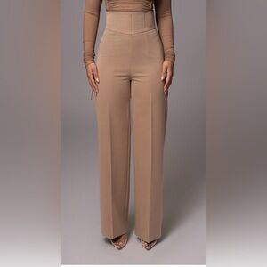 High-Waisted Corset Waist Tan Women's Pants